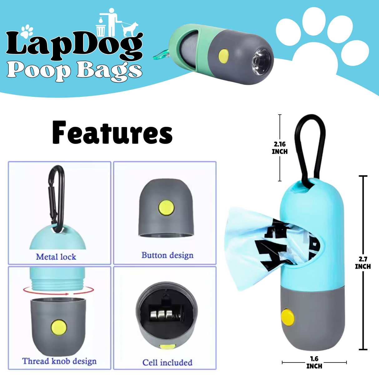 Box of Dog Waste Bags with LED Flashlight Holder