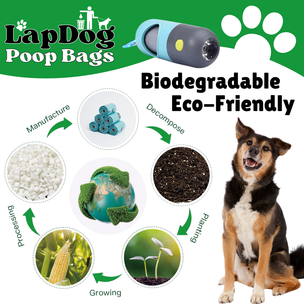 Box of Dog Waste Bags with LED Flashlight Holder