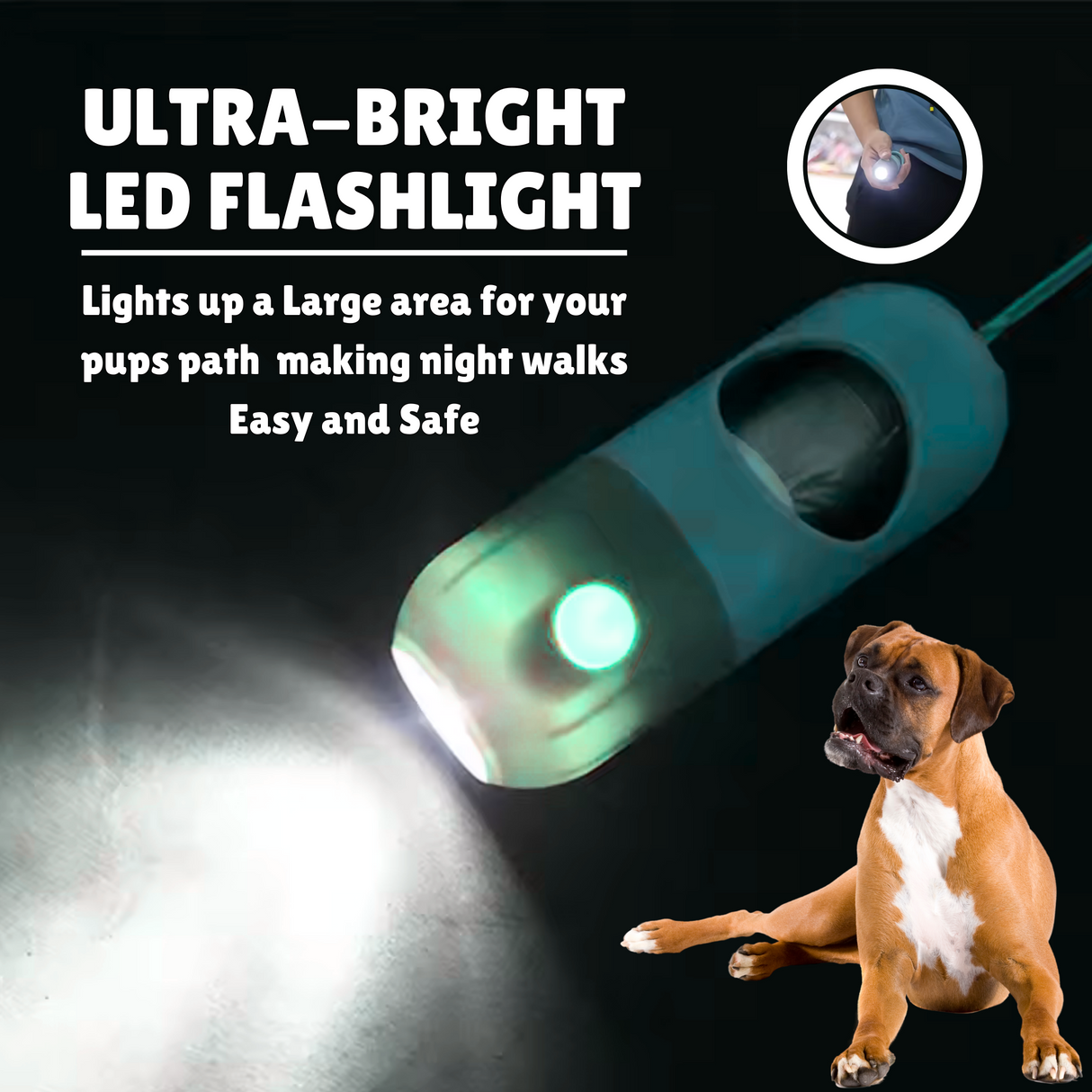 Box of Dog Waste Bags with LED Flashlight Holder