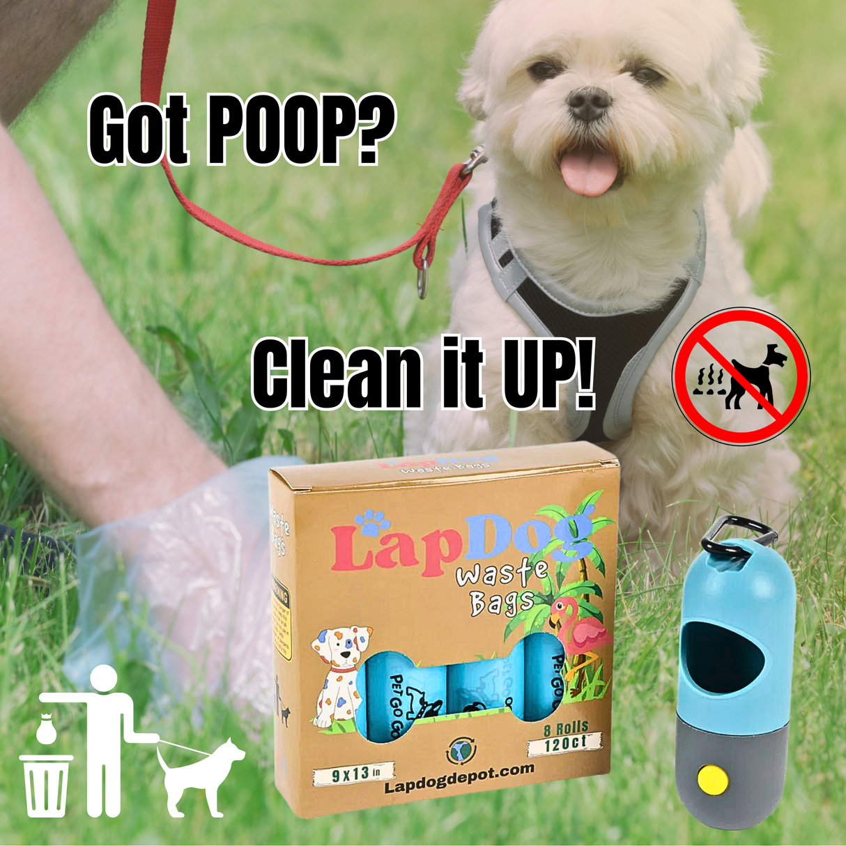 Box of Dog Waste Bags with LED Flashlight Holder